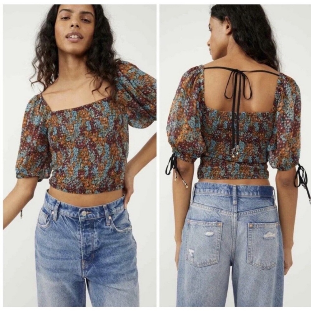 Free People Back On Smocked Top Size Small